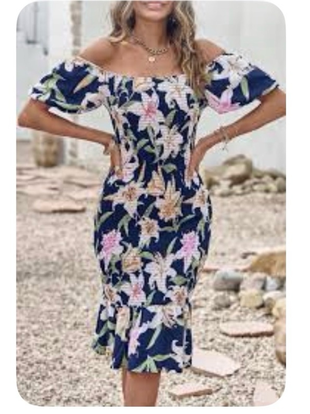 Elegant Floral Maxi Dress - Navy and Multicolor